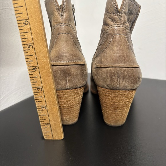 Frye Reina Ankle Bootie Womens Sz 8.5M Brown Beige Leather Cowboy Western Zipper - Picture 7 of 11